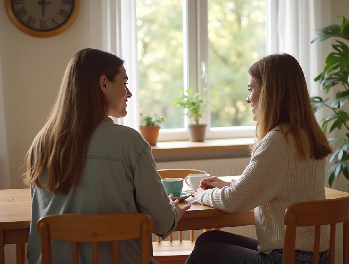 Rodič s dospievajúcim pri rozhovore za stolom